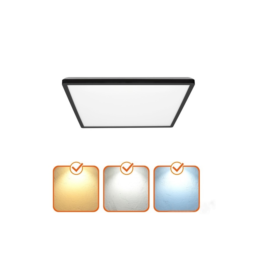 Luminaire de salle de bains avec détecteur de mouvement et crépusculaire NIVERA LED/24W/230V IP54 3000/4000/6000K 30x30 cm noir + Télécommande