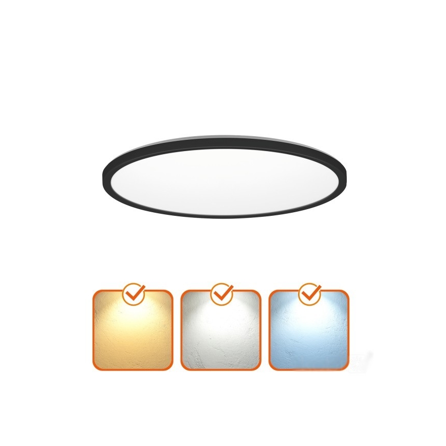 Luminaire de salle de bains avec détecteur de mouvement et crépusculaire NIVERA LED/24W/230V IP54 3000/4000/6000K d. 30 cm noir + Télécommande