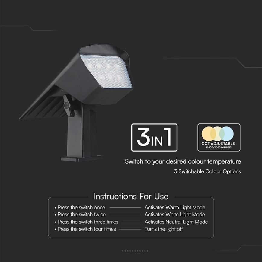 Luminaire solaire LED 2 en 1 LED/1,3W/3,7V 3000/4000/6400K IP65 1200 mAh