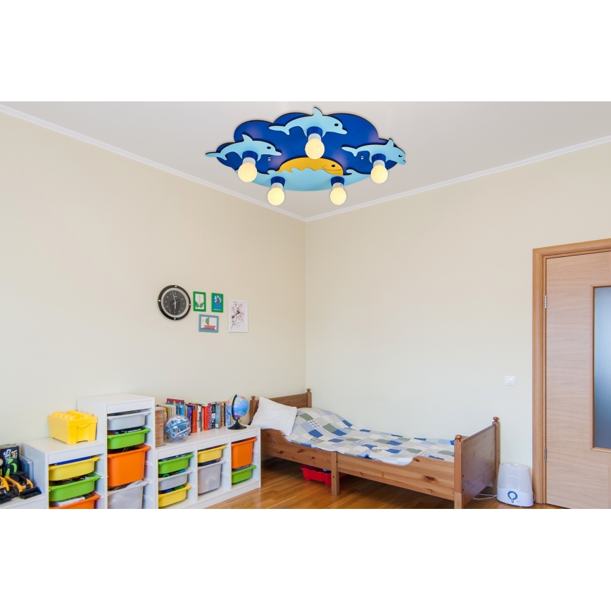 Luminaires de plafond pour enfants LUCCA 5xE27/24W/230V bleu