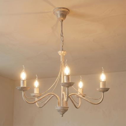 Lustre à chaîne ANTON 5xE14/60W/230V, patine blanche