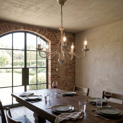 Lustre à chaîne ANTON 5xE14/60W/230V, patine blanche