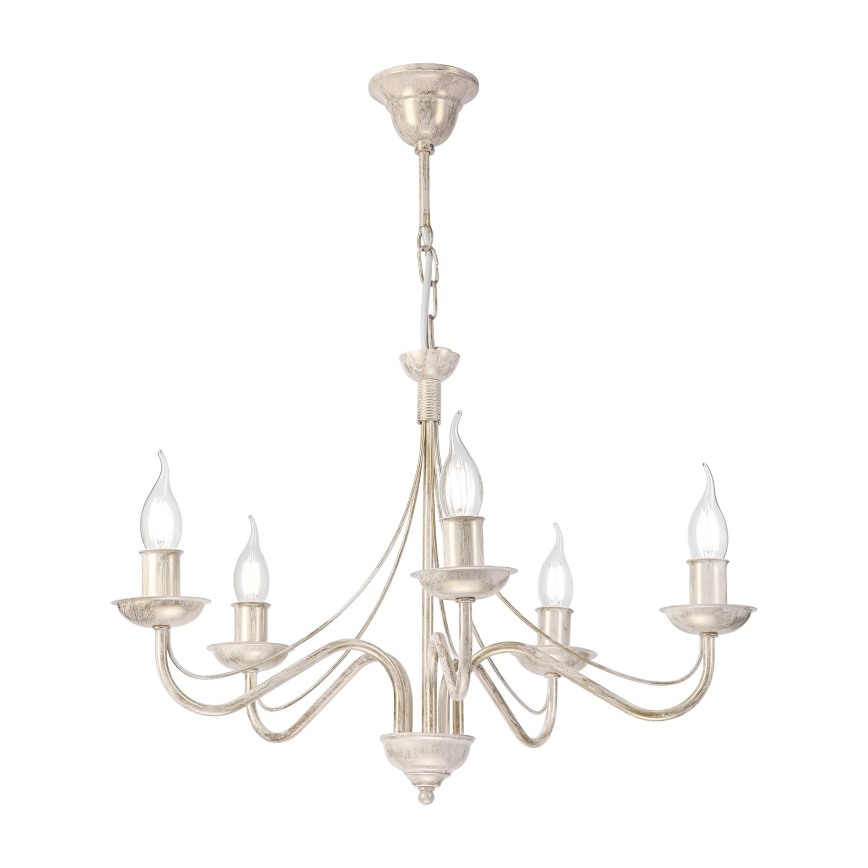 Lustre à chaîne ANTON 5xE14/60W/230V, patine blanche