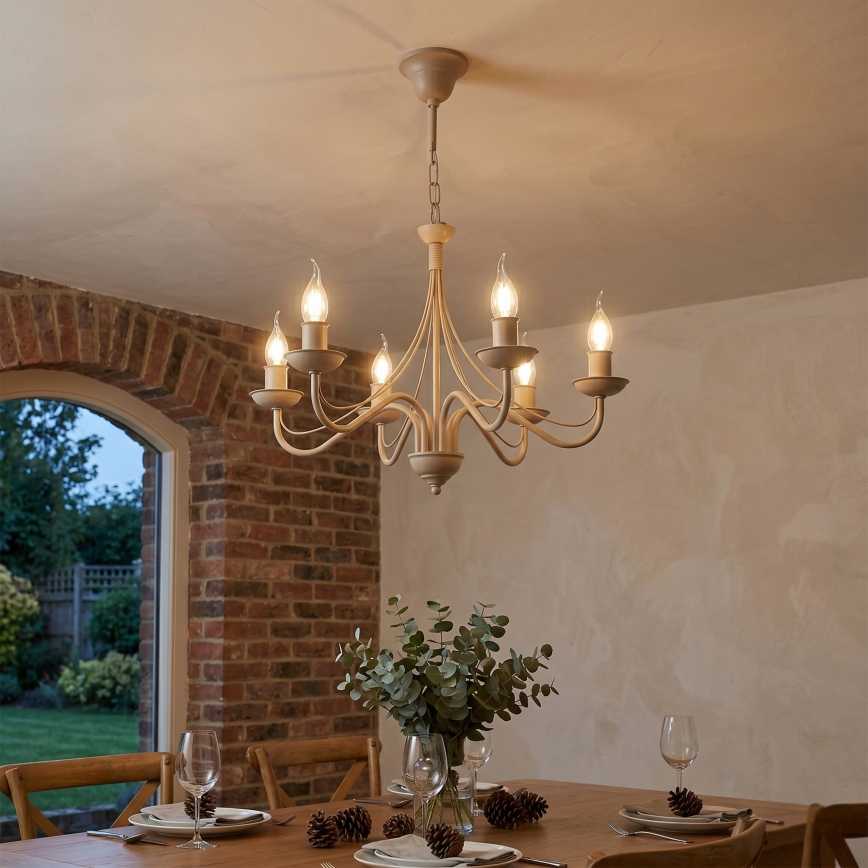Lustre à chaîne ANTON 6xE14/60W/230V beige
