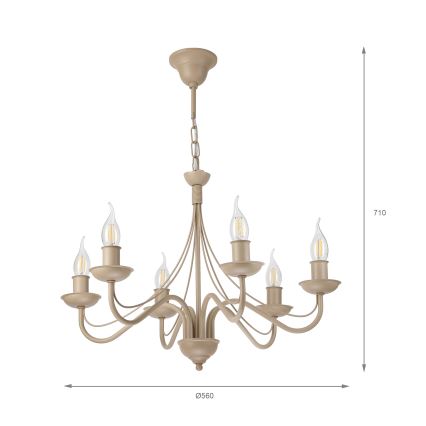 Lustre à chaîne ANTON 6xE14/60W/230V beige