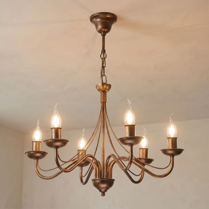 Lustre à chaîne ANTON 6xE14/60W/230V, finition bronze