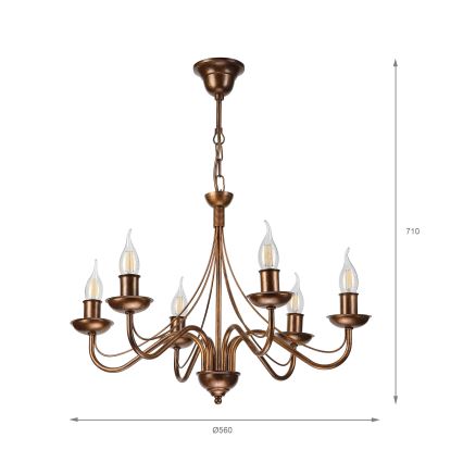 Lustre à chaîne ANTON 6xE14/60W/230V, finition bronze
