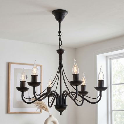 Lustre à chaîne ANTON 6xE14/60W/230V noir