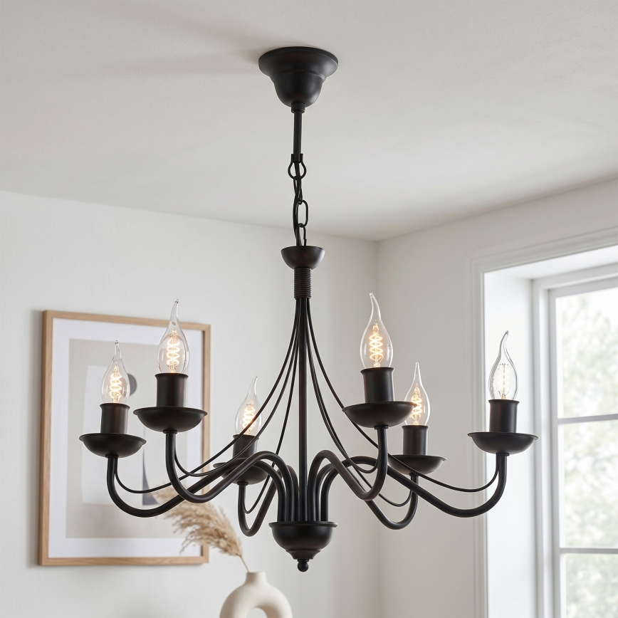 Lustre à chaîne ANTON 6xE14/60W/230V noir