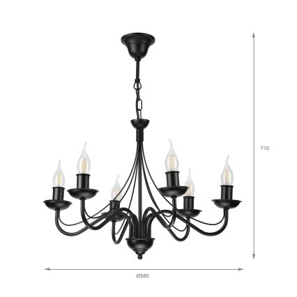 Lustre à chaîne ANTON 6xE14/60W/230V noir