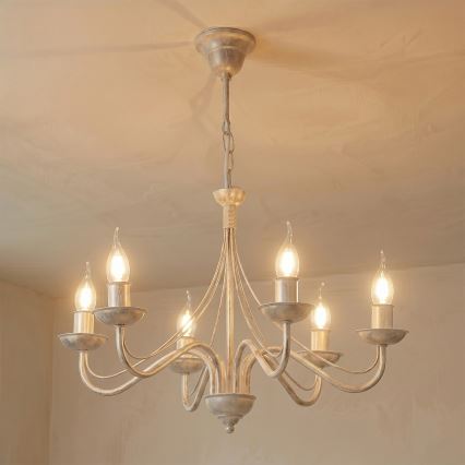 Lustre à chaîne ANTON 6xE14/60W/230V patine blanche