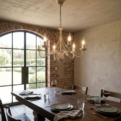 Lustre à chaîne ANTON 6xE14/60W/230V patine blanche