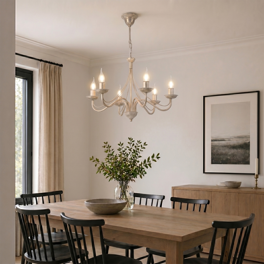 Lustre à chaîne ANTON 6xE14/60W/230V patine blanche