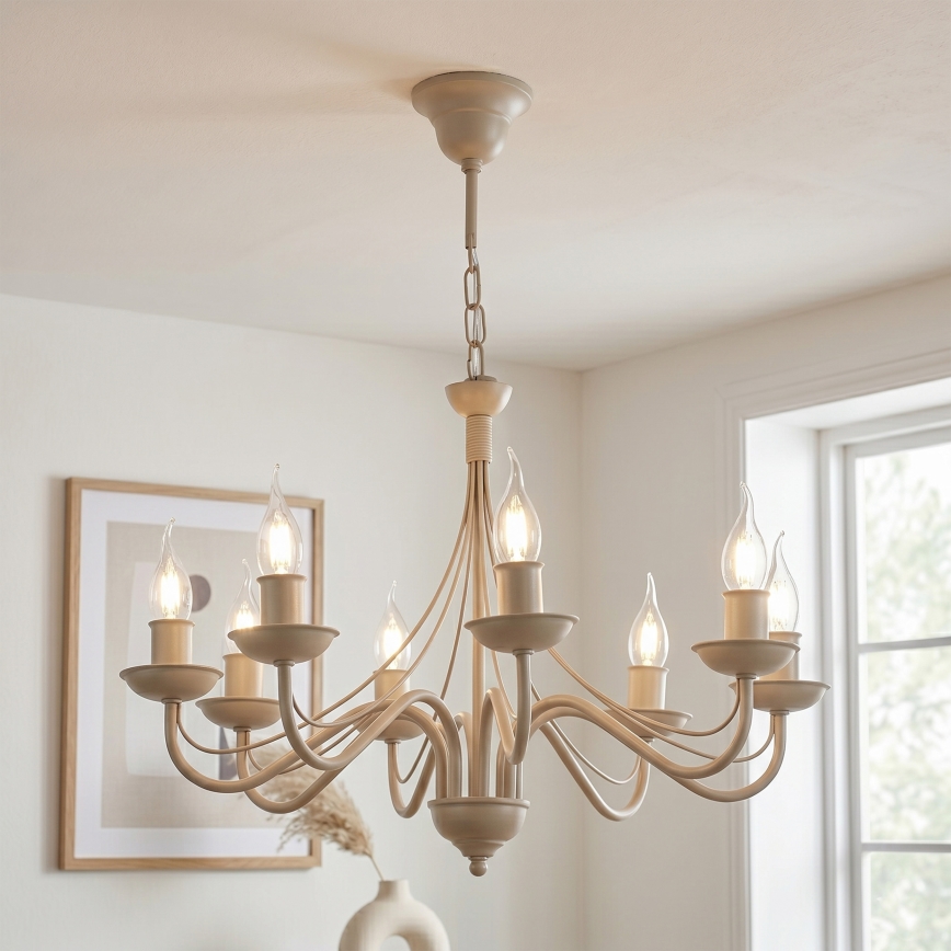 Lustre à chaîne ANTON 8xE14/60W/230V beige