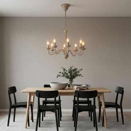 Lustre à chaîne ANTON 8xE14/60W/230V beige