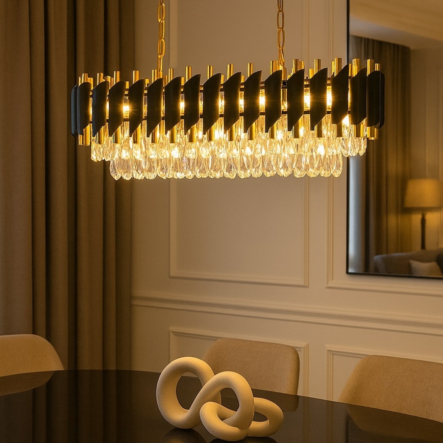 Lustre à chaîne CRISTAL 10xE14/10W/230V noir/doré