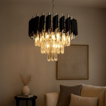 Lustre à chaîne CRISTAL 5xE14/10W/230V Ø 38 cm noir/chrome mat