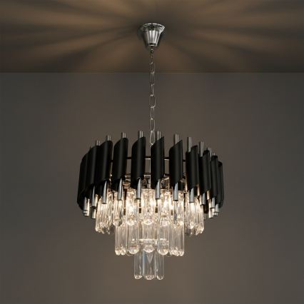 Lustre à chaîne CRISTAL 5xE14/10W/230V Ø 38 cm noir/chrome mat