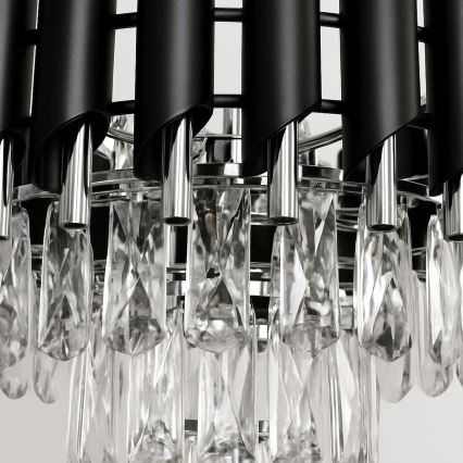 Lustre à chaîne CRISTAL 5xE14/10W/230V Ø 38 cm noir/chrome mat