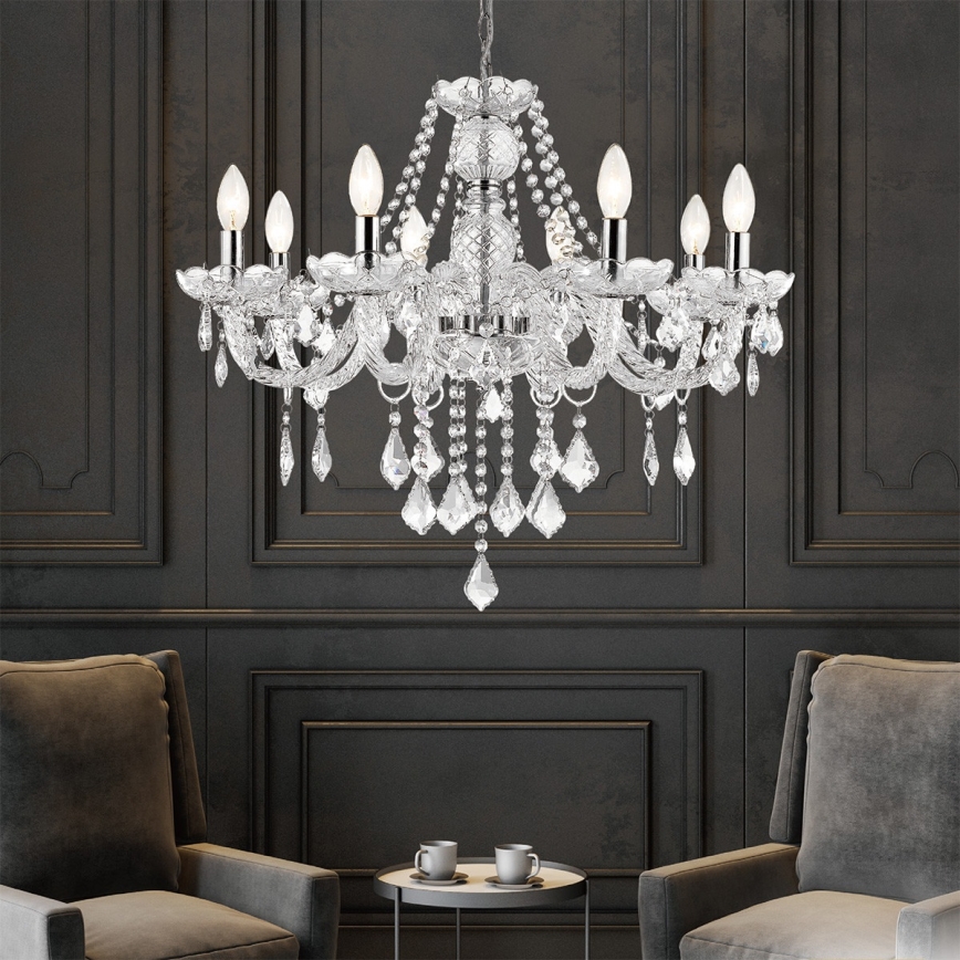 Lustre à chaîne CRISTALLO 8xE14/60W/230V chrome brillant