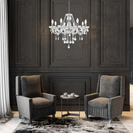 Lustre à chaîne CRISTALLO 8xE14/60W/230V chrome brillant