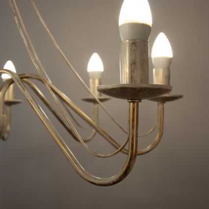 Lustre à chaîne MALBO 8xE14/10W/230V blanc/doré/patiné