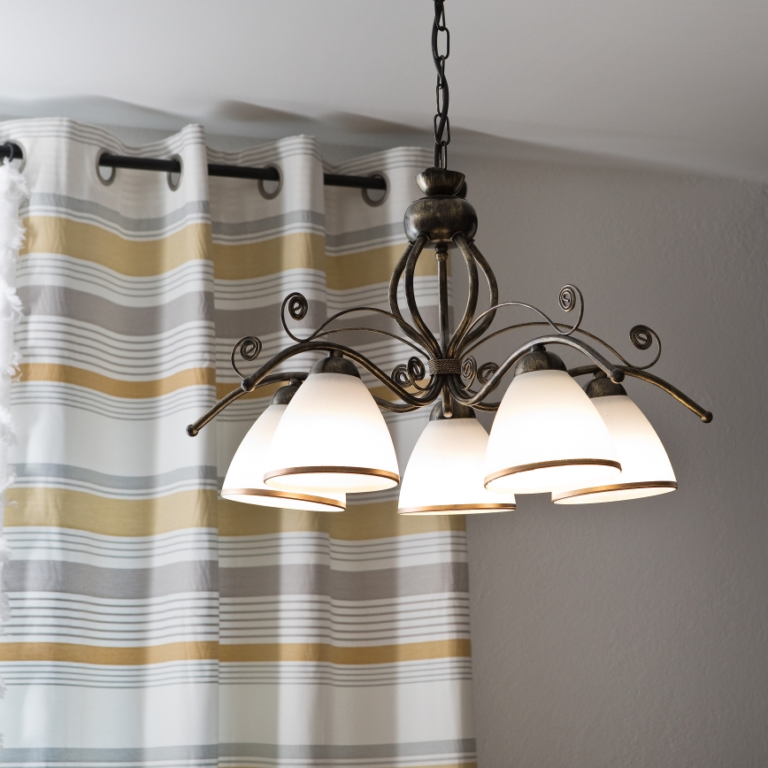 Lustre à chaîne RETRO II 5xE27/60W/230V, patine noire