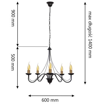 Lustre avec chaîne MALBO 5xE14/60W/230V