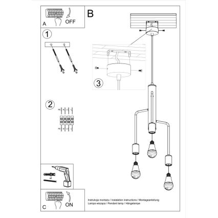 Lustre avec fil DUOMO 3M 3xE27/60W/230V noir