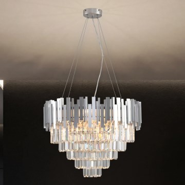 Lustre en cristal sur câble PLAZA 9xE14/40W/230V Ø 60 cm argenté