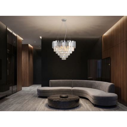 Lustre en cristal sur câble PLAZA 9xE14/40W/230V Ø 60 cm argenté