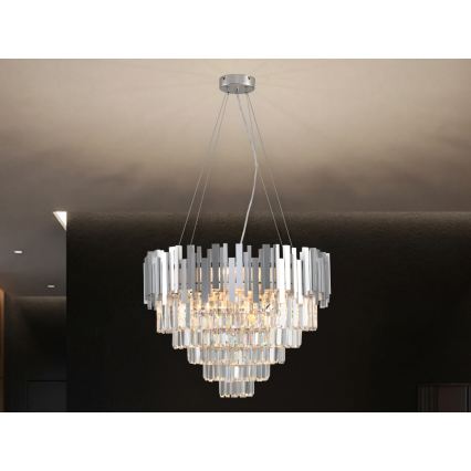 Lustre en cristal sur câble PLAZA 9xE14/40W/230V Ø 60 cm argenté