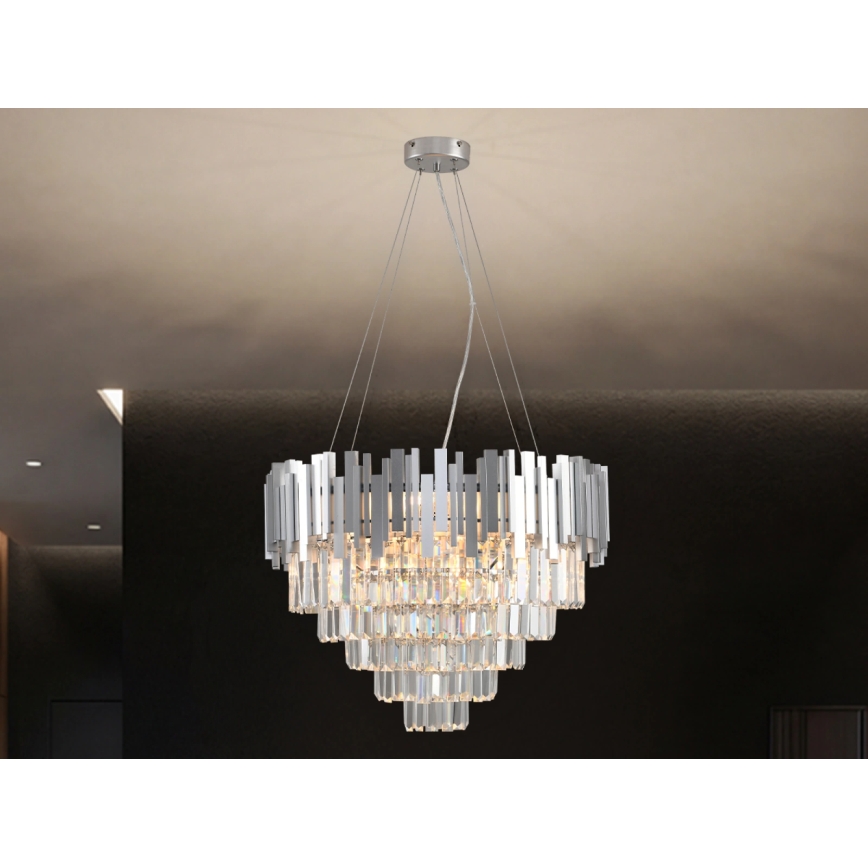 Lustre en cristal sur câble PLAZA 9xE14/40W/230V Ø 60 cm argenté