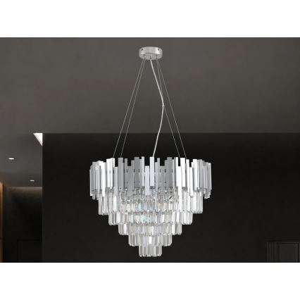 Lustre en cristal sur câble PLAZA 9xE14/40W/230V Ø 60 cm argenté