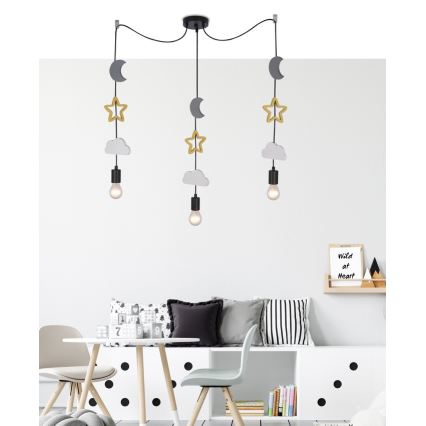 Lustre enfant TRIO 3xE27/20W/230V gris/jaune/blanc