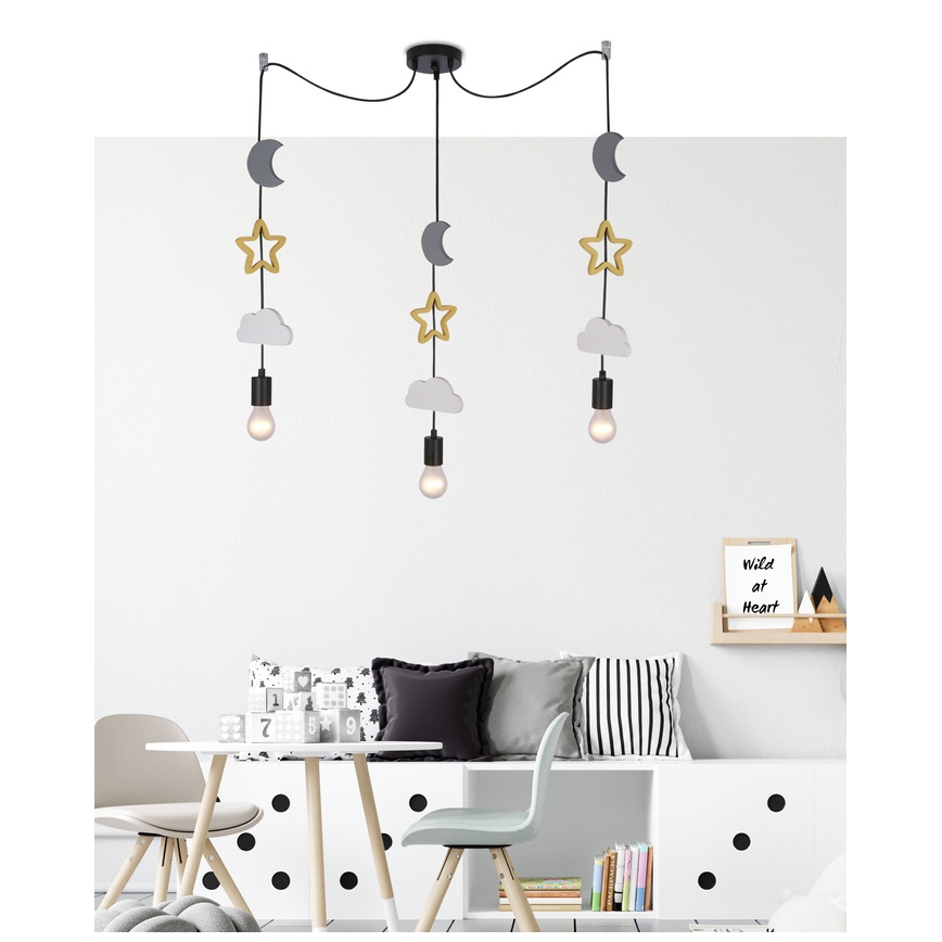 Lustre enfant TRIO 3xE27/20W/230V gris/jaune/blanc