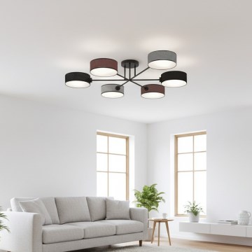 Lustre fixé au plafond MAGA 6xE14/10W/230V noir/marron/gris