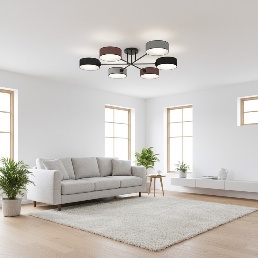 Lustre fixé au plafond MAGA 6xE14/10W/230V noir/marron/gris