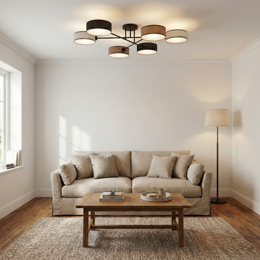 Lustre fixé au plafond MAGA 6xE14/10W/230V noir/marron/gris