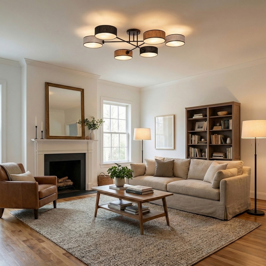 Lustre fixé au plafond MAGA 6xE14/10W/230V noir/marron/gris