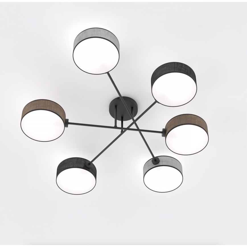 Lustre fixé au plafond MAGA 6xE14/10W/230V noir/marron/gris