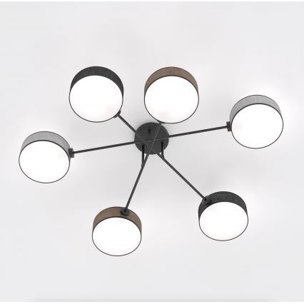 Lustre fixé au plafond MAGA 6xE14/10W/230V noir/marron/gris