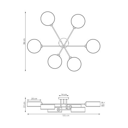 Lustre fixé au plafond MAGA 6xE14/10W/230V noir/marron/gris
