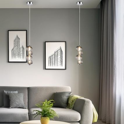 Lustre LED sur câble BOLLA LED/17W/230V Ø 16 cm chrome brillant/gris fumé