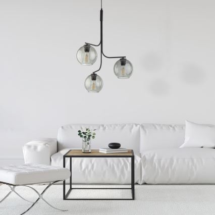 Lustre LED sur câble CESAR 3xE27/15W/230V noir/gris fumé