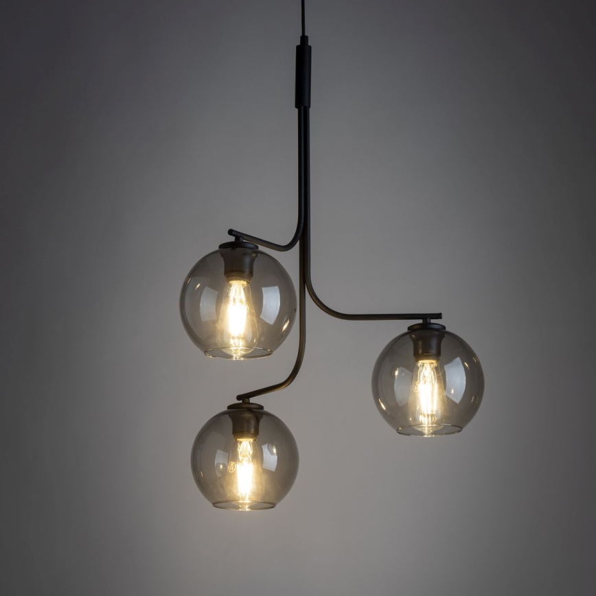 Lustre LED sur câble CESAR 3xE27/15W/230V noir/gris fumé