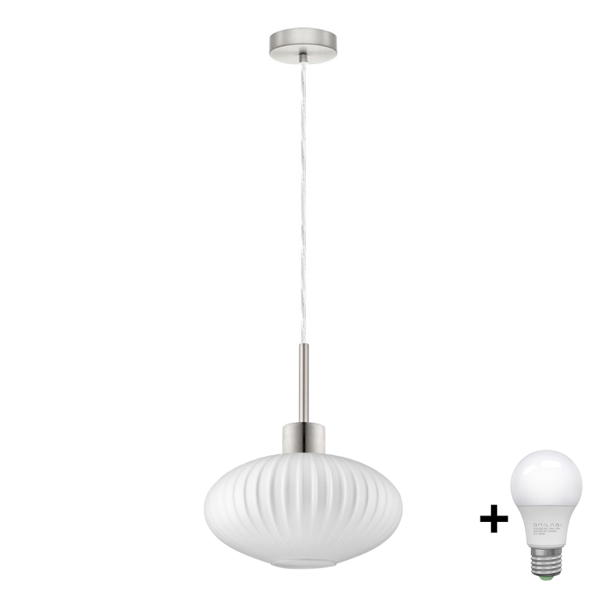 Lustre LED sur câble HARMA 1xE27/60W/230V Ø 30 cm chrome mat/blanc