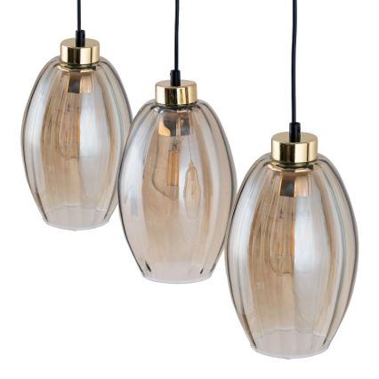 Lustre LED sur câble SEBO 3xE27/15W/230V noir/beige fumé