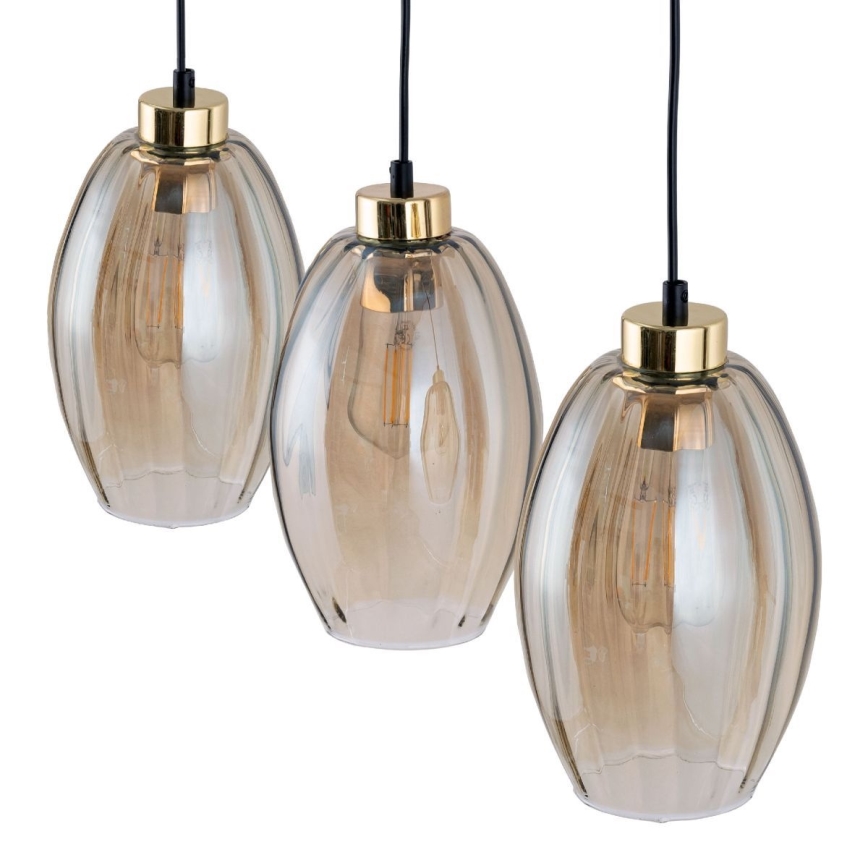 Lustre LED sur câble SEBO 3xE27/15W/230V noir/beige fumé