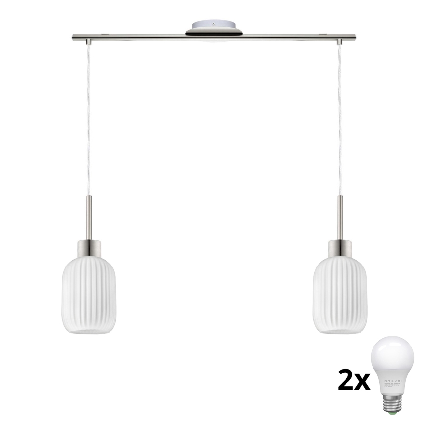 Lustre LED suspendu HARMA 2xE27/60W/230V en chrome mat et blanc